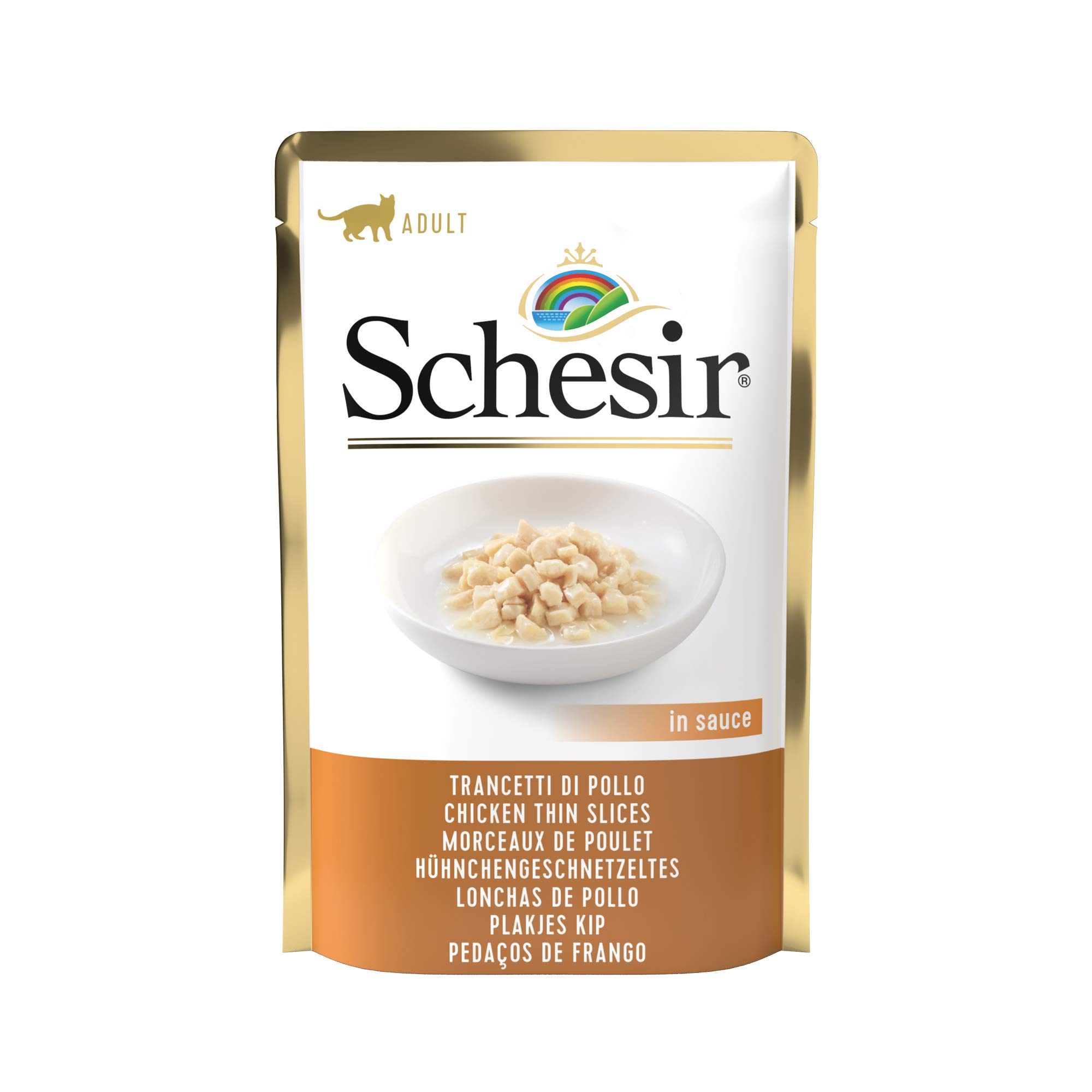 Schesir, Cibo Umido per Gatti Adulti con Trancetti di Pollo, in Morbida Gelatina - Totale 1,7 kg (20 Buste da 85G)
