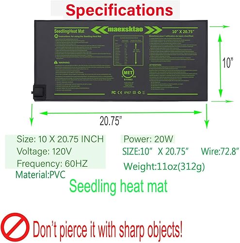 Miniatura 3 de Tapete térmico de plántulas de 10 x 20.75 pulgadas, IP67 impermeable, tapete de propagación de plantas de semillas, paquete de 2 alfombrillas de