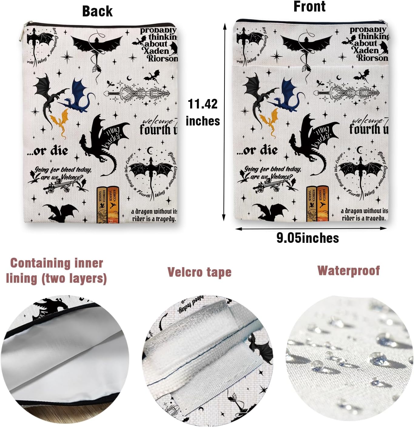 Romantasy Dark Academia Dragons Book Sleeve, Fantasy Novel Reader Gift, Bookish Gifts, Book Inspired Gift, Paperback Book Protector Book Cover Dragons Lovers Book Gifts - Image 2