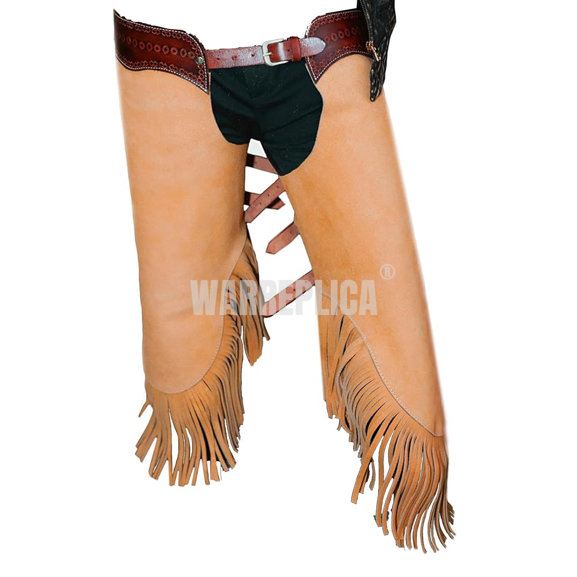 warreplica Western-Cowboy-Chaps aus Wildleder für Herren/Damen, Jagd, Schutzchaps mit Passe