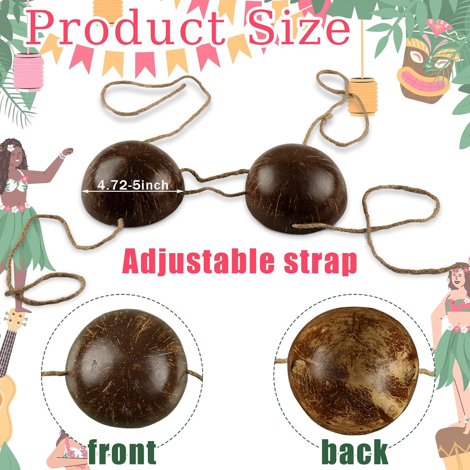 Glitopper 2 Set Coconut Bra Hula Grass Skirt with Flowers Hawaiian Costume Set Dance Leis Outfit for Women Luau Party Supply