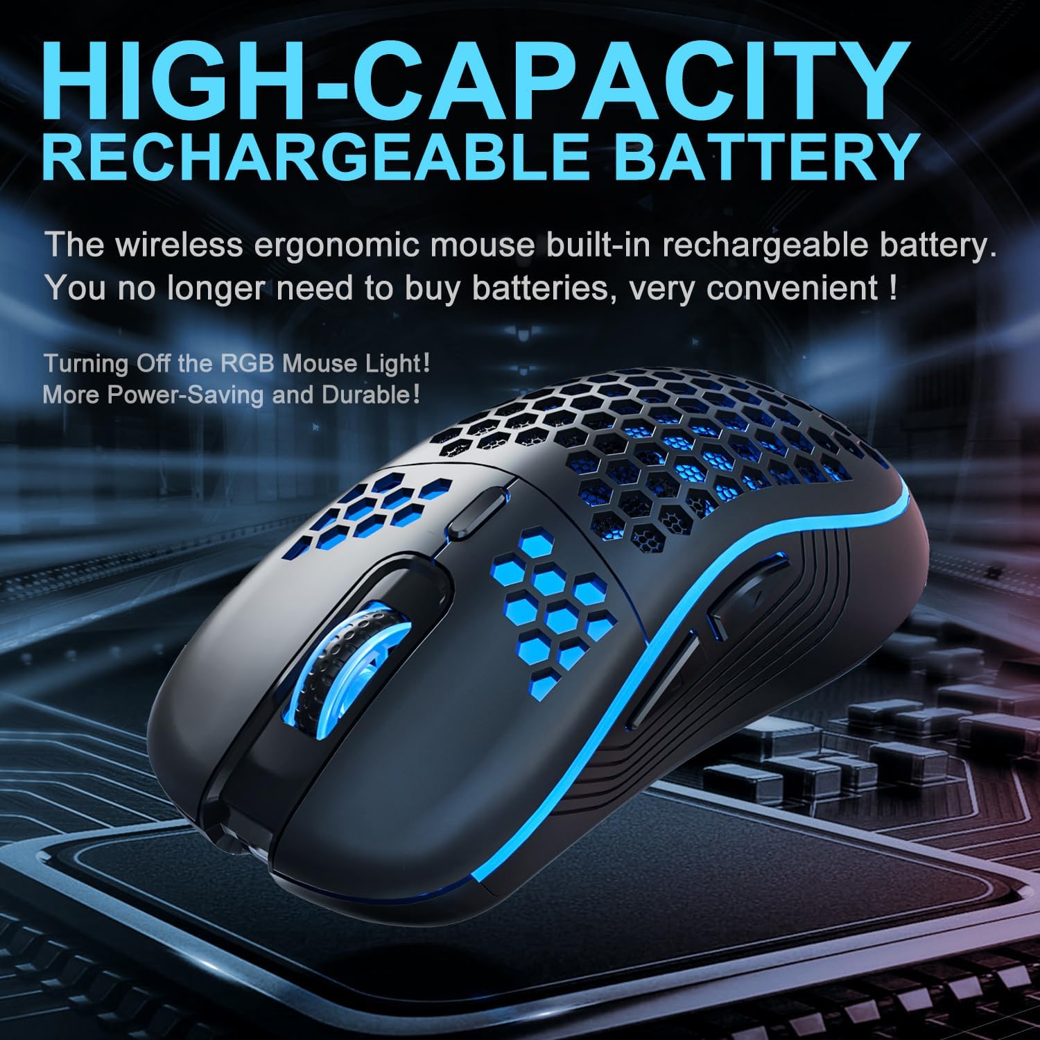 AVMTON Wireless Gaming Mouse with blue RGB lighting