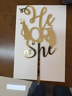 He or She Cake Topper,Mirror Gold Acrylic Golf Baby Shower Cake Topper for Gender Reveal Party Cake Decorations,Sports Themed Party Decoration Supplies