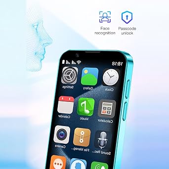 Longben Mini Phone Smartphone Unlocked 3.0 HD Full Screen WiFi Tiny Small Cell Phone 1000mAh Battery Face lD World's Smallest Mobile Phones- Indigo 2GB+16GB