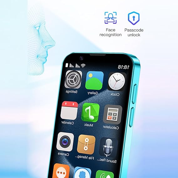 Longben Mini Phone Smartphone Unlocked 3.0 HD Full Screen WiFi Tiny Small Cell Phone 1000mAh Battery Face lD World's Smallest Mobile Phones- Indigo 2GB+16GB