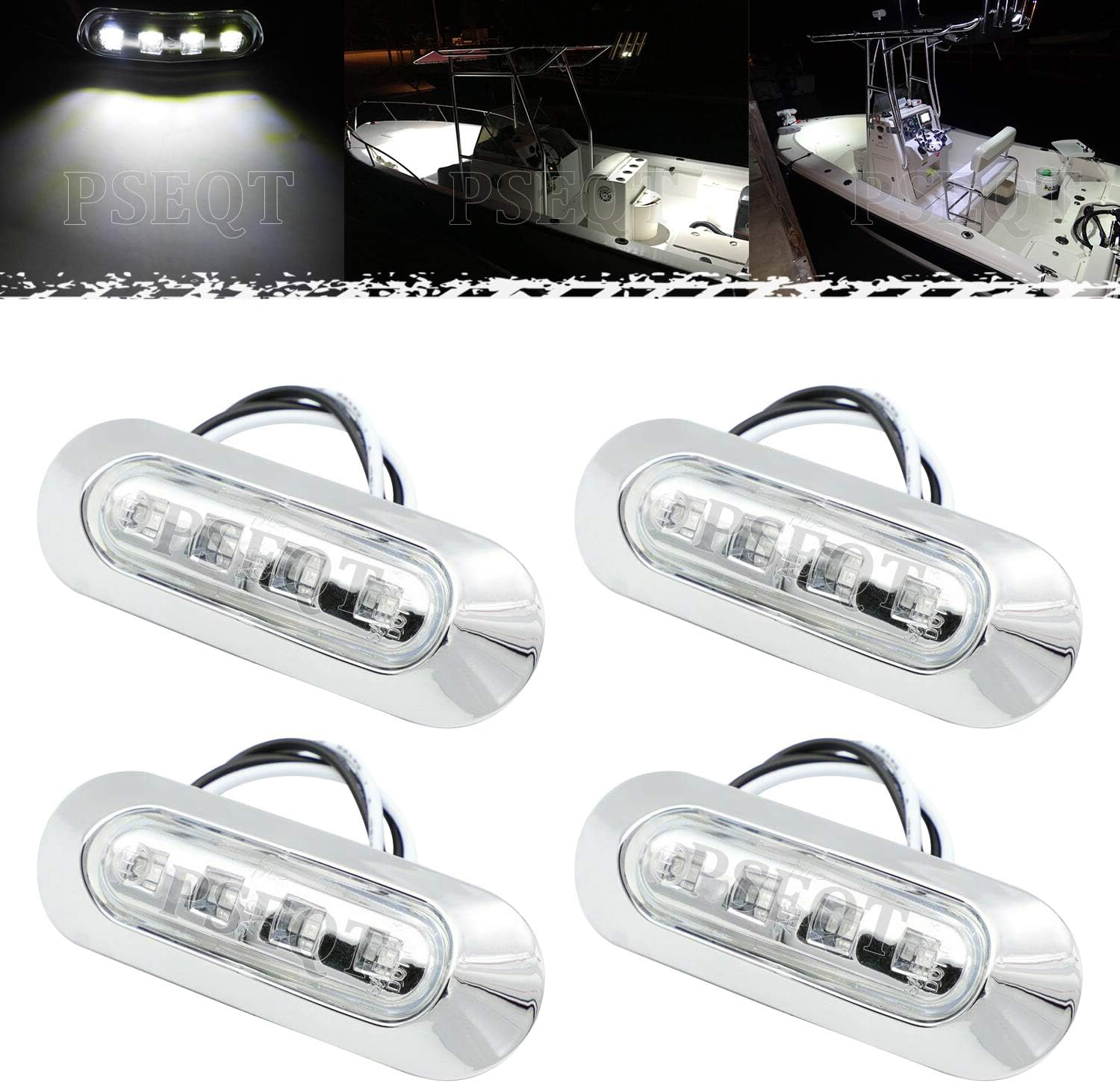 PSEQT 3.8'' Waterproof Boat Marine LED Lights Courtesy Interior Deck Light Navigation Transom Stern Cabin Lighting for Pontoon Fishing Boat Kayak Sailboat Bass Boats Vessel 12V 24V (White 4Pcs)