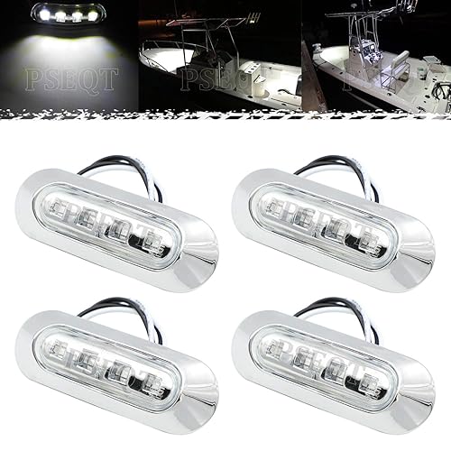 PSEQT 3.8'' Waterproof Boat Marine LED Lights Courtesy Interior Deck Light Navigation Transom Stern Cabin Lighting for Pontoon Fishing Boat Kayak Sailboat Bass Boats Vessel 12V 24V (White 4Pcs)