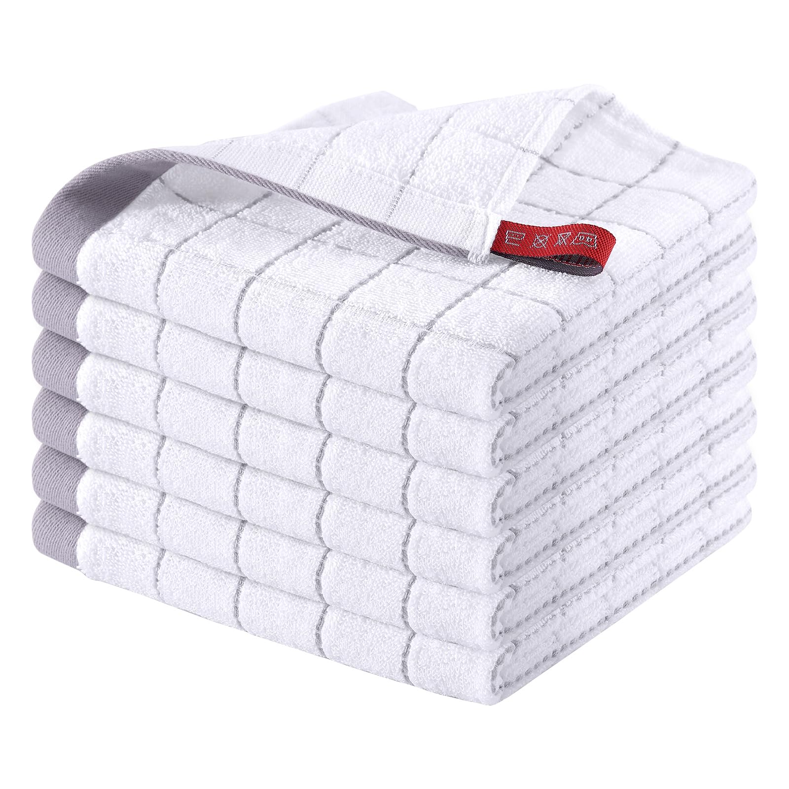 Homaxy 100% Cotton Terry Kitchen Dish Cloths, 6 Pack, White | Ultra Soft and Absorbent, Suitable for Drying and Washing Dishes