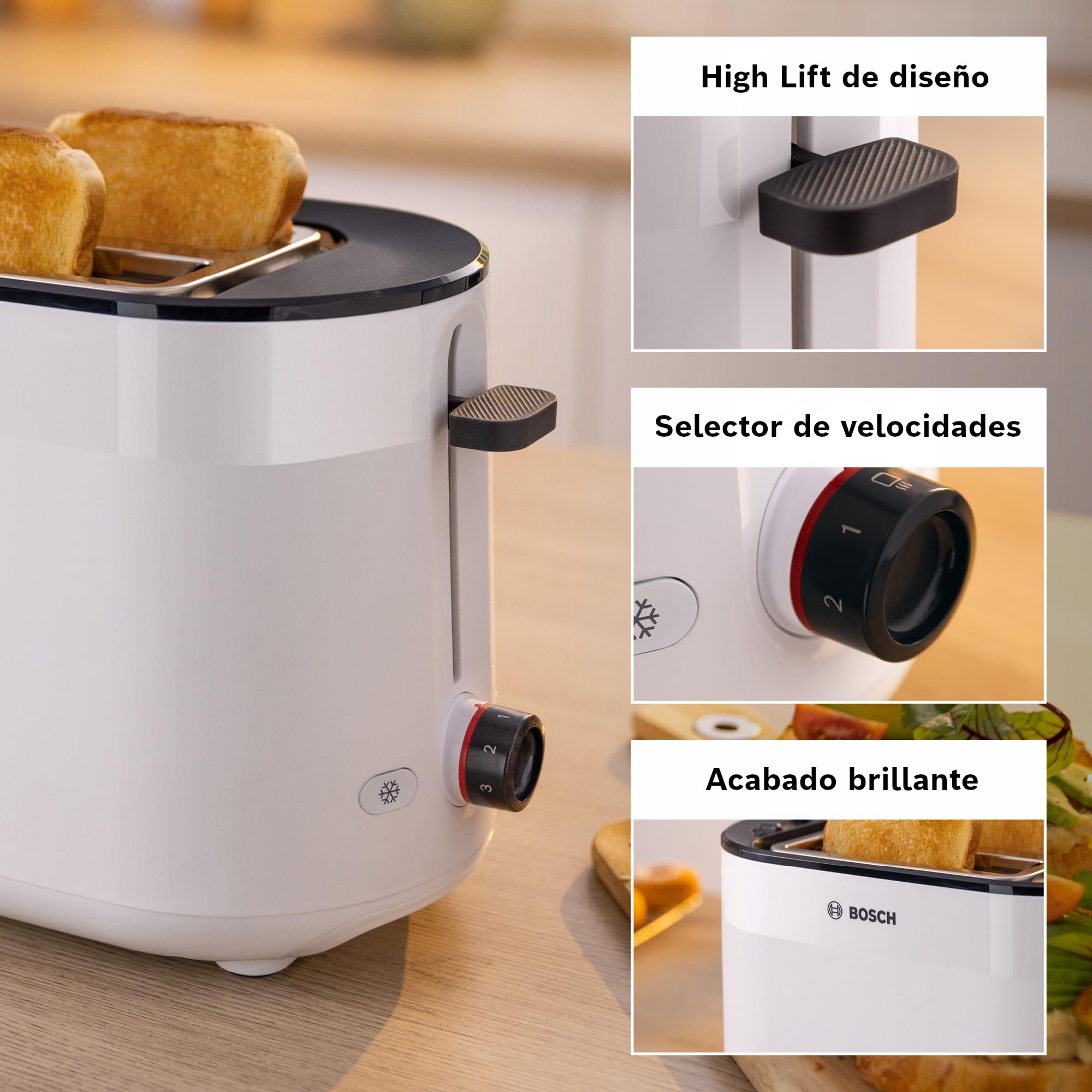 Bosch - Tostadora, MyMoment, 2 ranuras, Recalienta, Descongela, High-lift, Blanco, TAT2M12