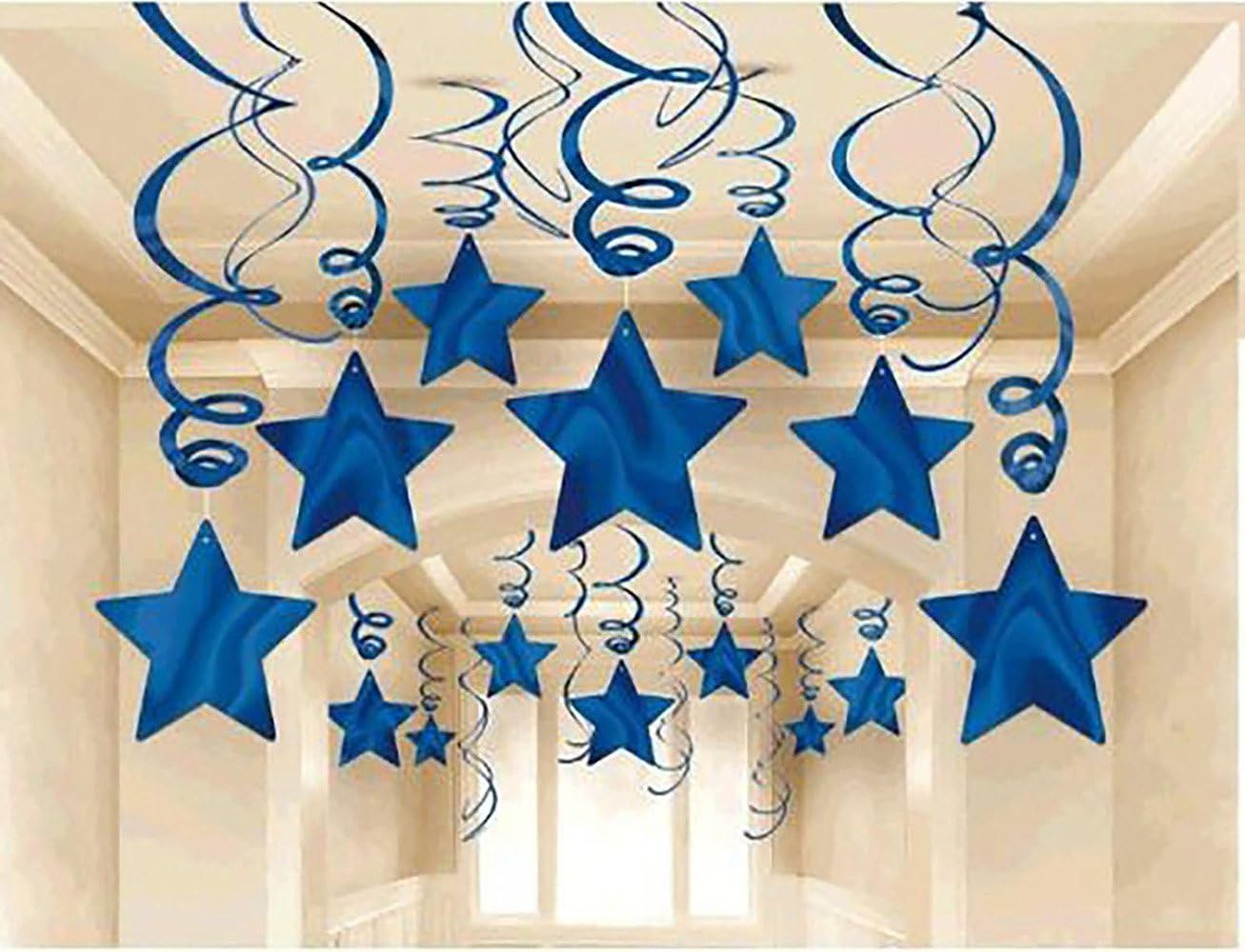 AimtoHome Party Swirl Decorations, Hanging Swirl for Ceiling Decorations, Blue with Star, Pack of 30