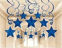 Vista 1 de Party Swirl Decorations, Hanging Swirl for Ceiling Decorations, Blue with Star, Pack of 30
