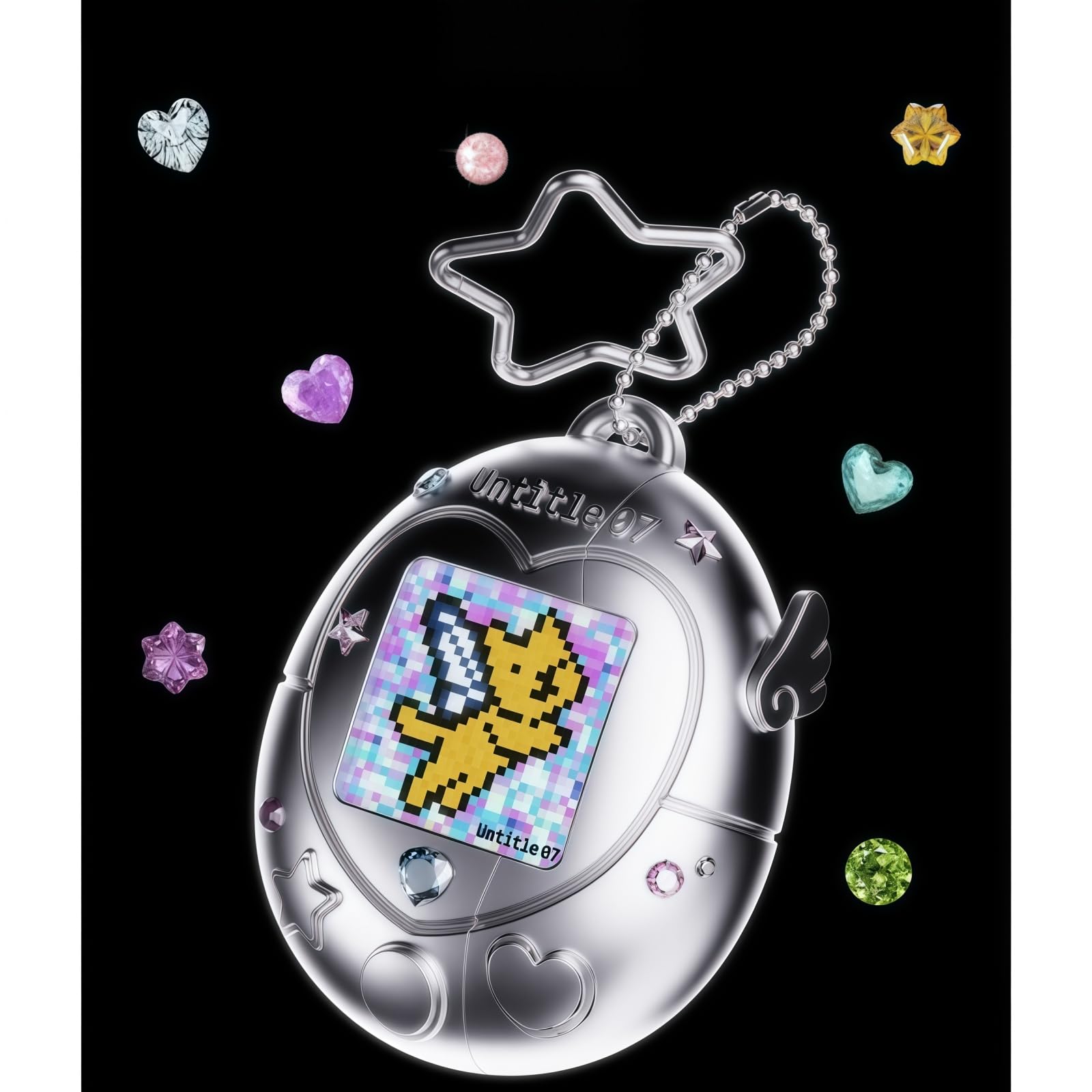 Custodia per auricolari Virtual Pet, rosa Kawaii Tama gotchi, custodia protettiva con portachiavi a stella, carte sostituibili per animali domestici, adesivi glitterati per pod 4/Pro 2/1 (argento, Pro