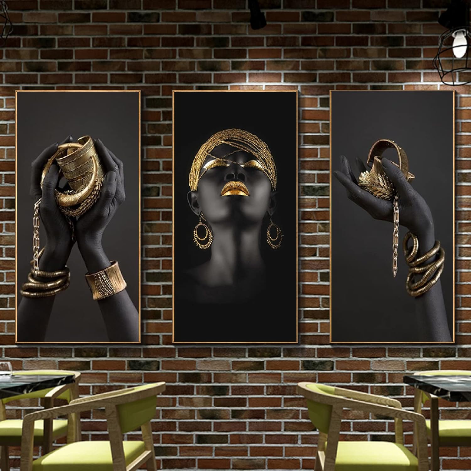 cuadros para cocina Black African Woman Black Hand Holding Golden Jewelry Paintings Wall Art Pictures para decoración del hogar 60x120cm sin marco