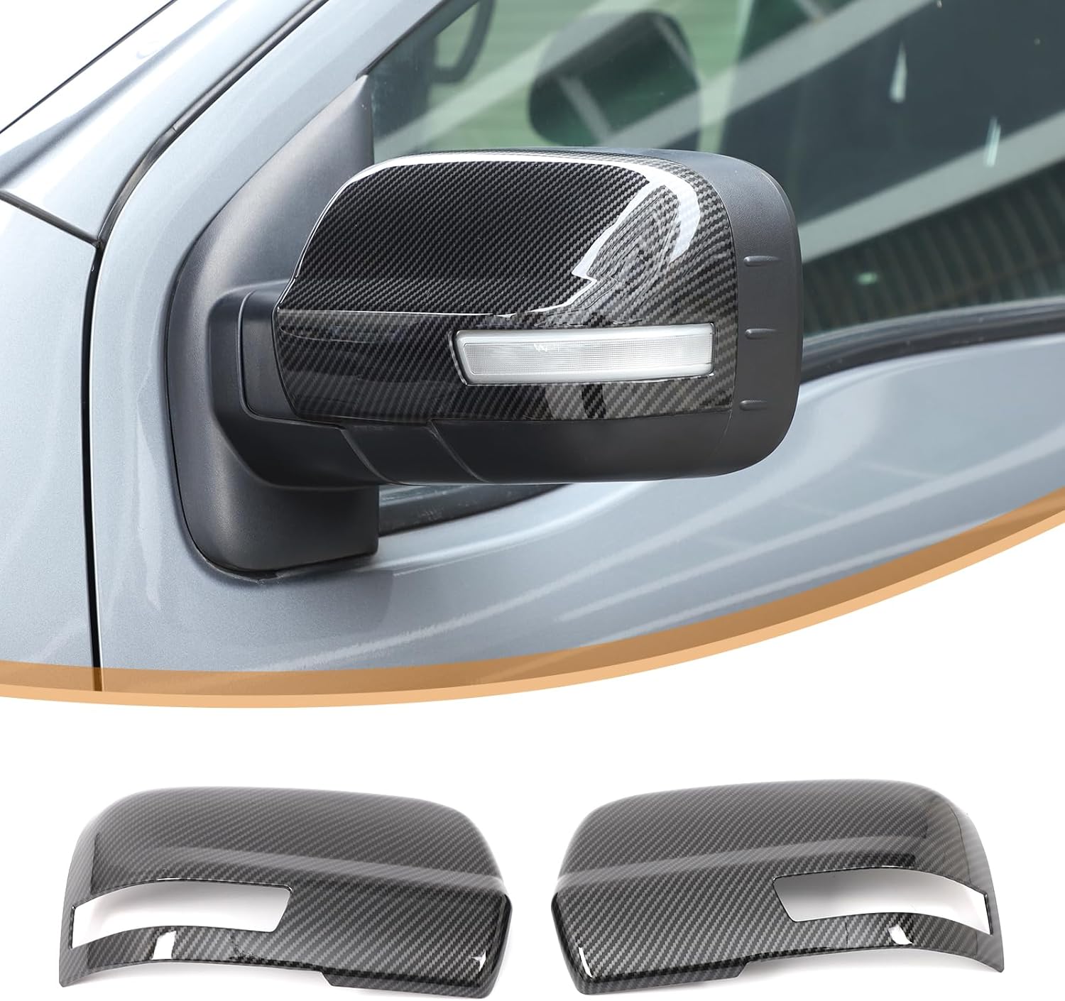 Car Door Side Mirror Cover Trim Compatible with Nissan Titan 2016-2023,Outside Door Cover Trim, Exterior Rearview Mirror Cap (For models with lights，Carbon Fiber Pattern)