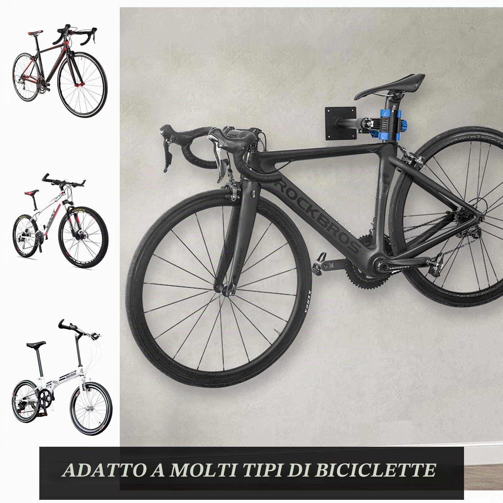ROCKBROS Cavalletto Manutenaione Bici da Parete, Supporto per MTB Bicicletta Sgancio Rapido, Portabici Parcheggio per Muro Garage, Carico Massimo 25kg, Estensibile Design, Rotabile a 360°