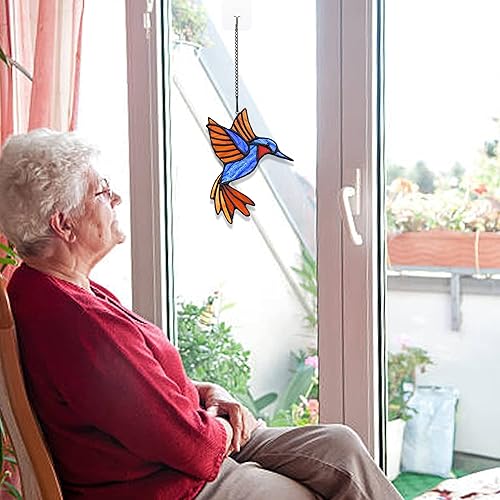 Miniatura 24 de Colgantes de ventana de pájaros de vidrieras, decoraciones de colibrí de vidrieras, atrapasoles de pájaros para decoración de ventanas, regalos