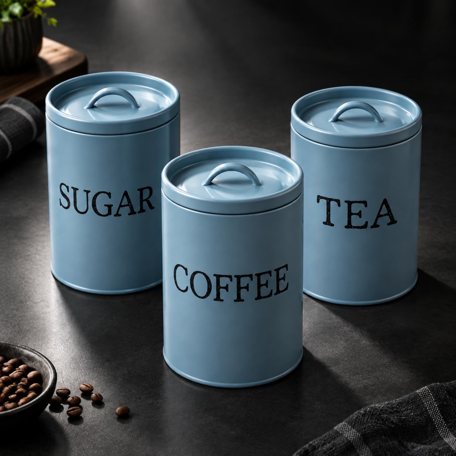 3 Piezas Hierro Galvanizado con Tapa Resistente a la Oxidación Recipiente Cilíndrico con Asa Metálico Lata Té Redonda para Vintage