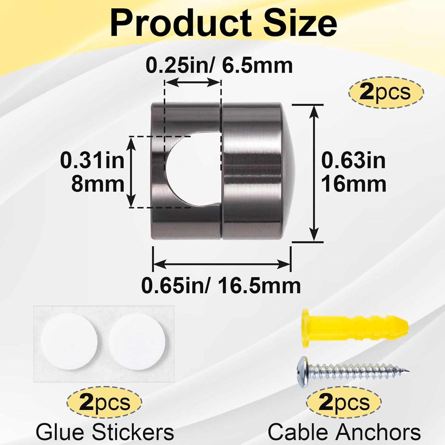 2pcs Self-Adhesive Cable Anchors for Desk, Aluminum Phone Cord Holder Clips, Adjustable Round Cable Organizers for Desk Nightstand Walls- Black