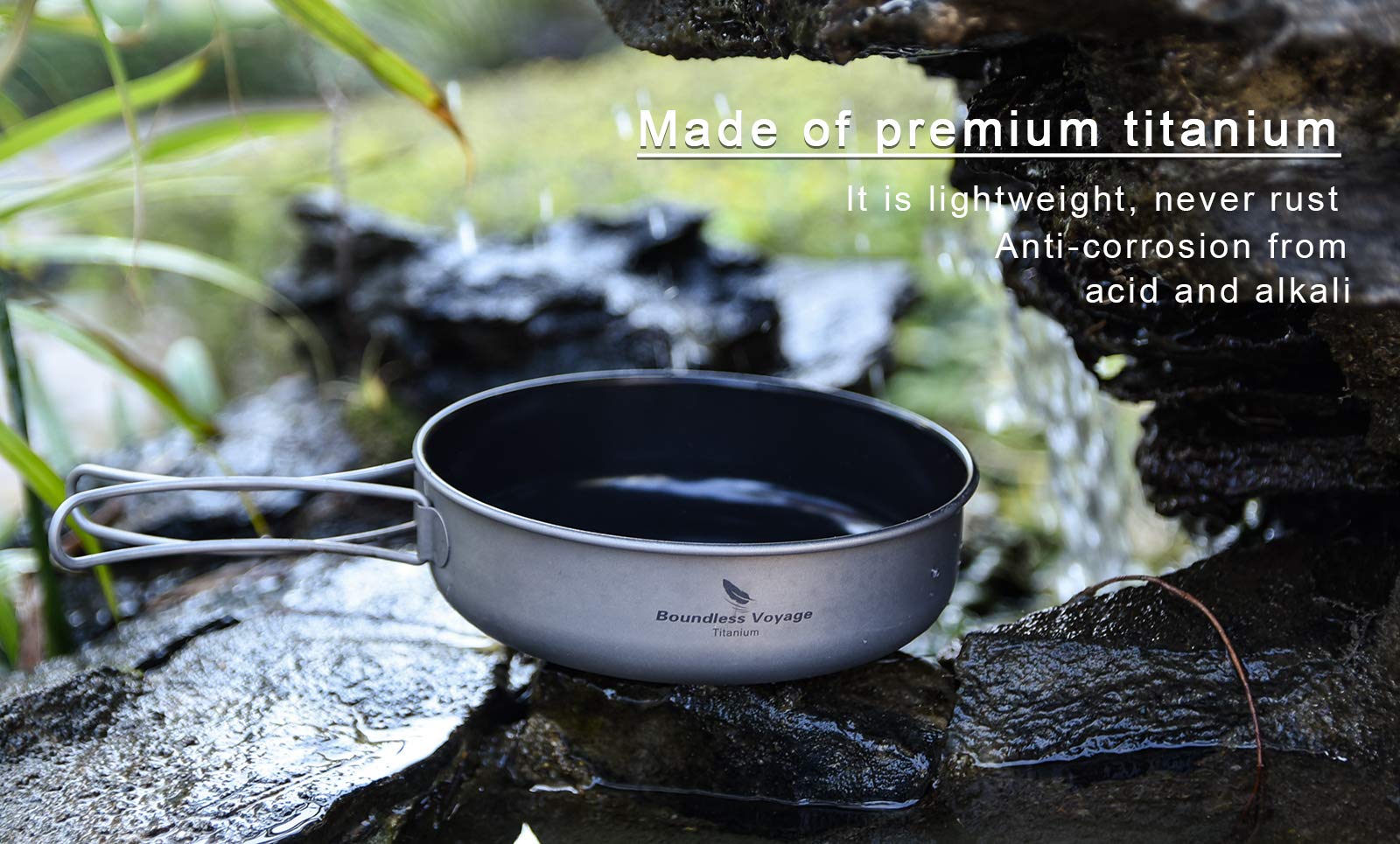 Boundless Voyage A-Ti2067C - Sartén antiadherente de titanio con mango plegable, revestimiento de cerámica, para exteriores, camping, picnic, senderismo, barbacoa, utensilios de cocina