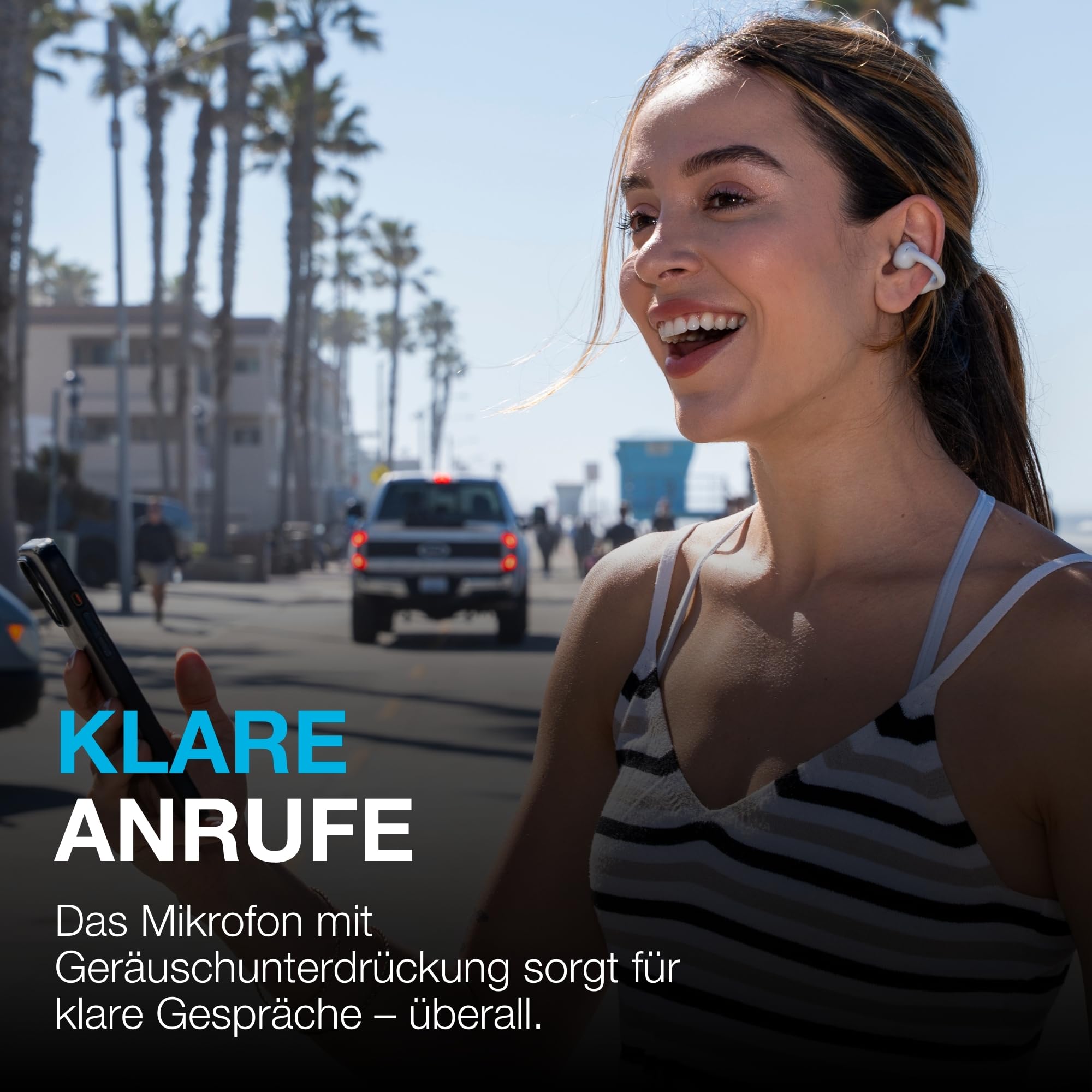 JLab Flex Open Ear Kopfhörer - Open Ear Earbuds, Manschetten-Design Clip-On-Kopfhörer, 21 Stunden Akkulaufzeit, Headphones Mit Bluetooth Multipoint, MEMS-Mikrofon, Mit App Anpassen - Weiß