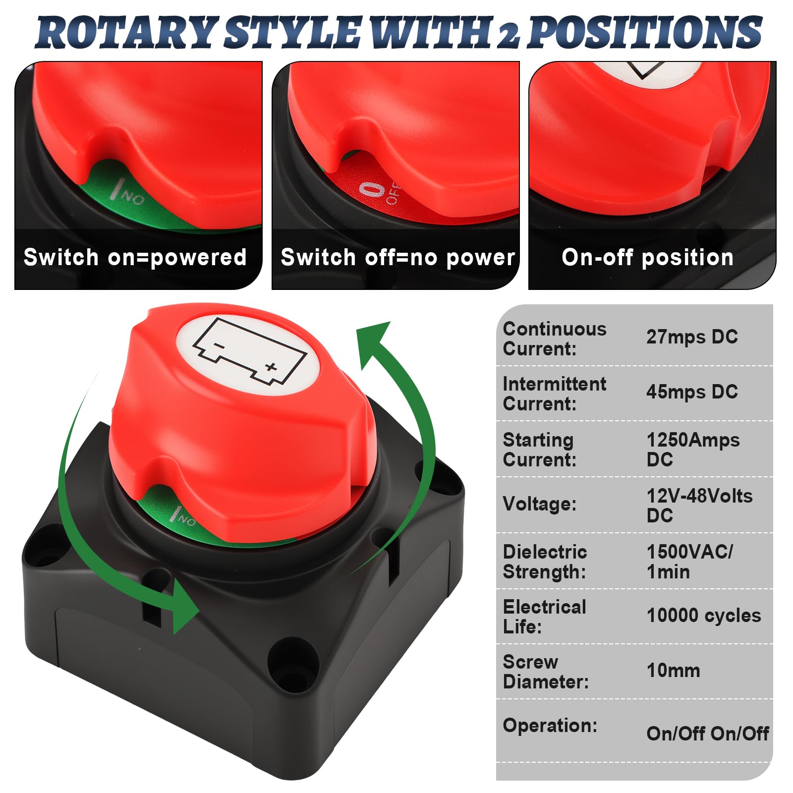 2 Pezzi Interruttore Stacca Batteria, 300A Interruttore di sconnessione della batteria(24-48V), Adatto per barche, motocicli, yacht, automobili, veicoli a motore, attrezzature marine e camper