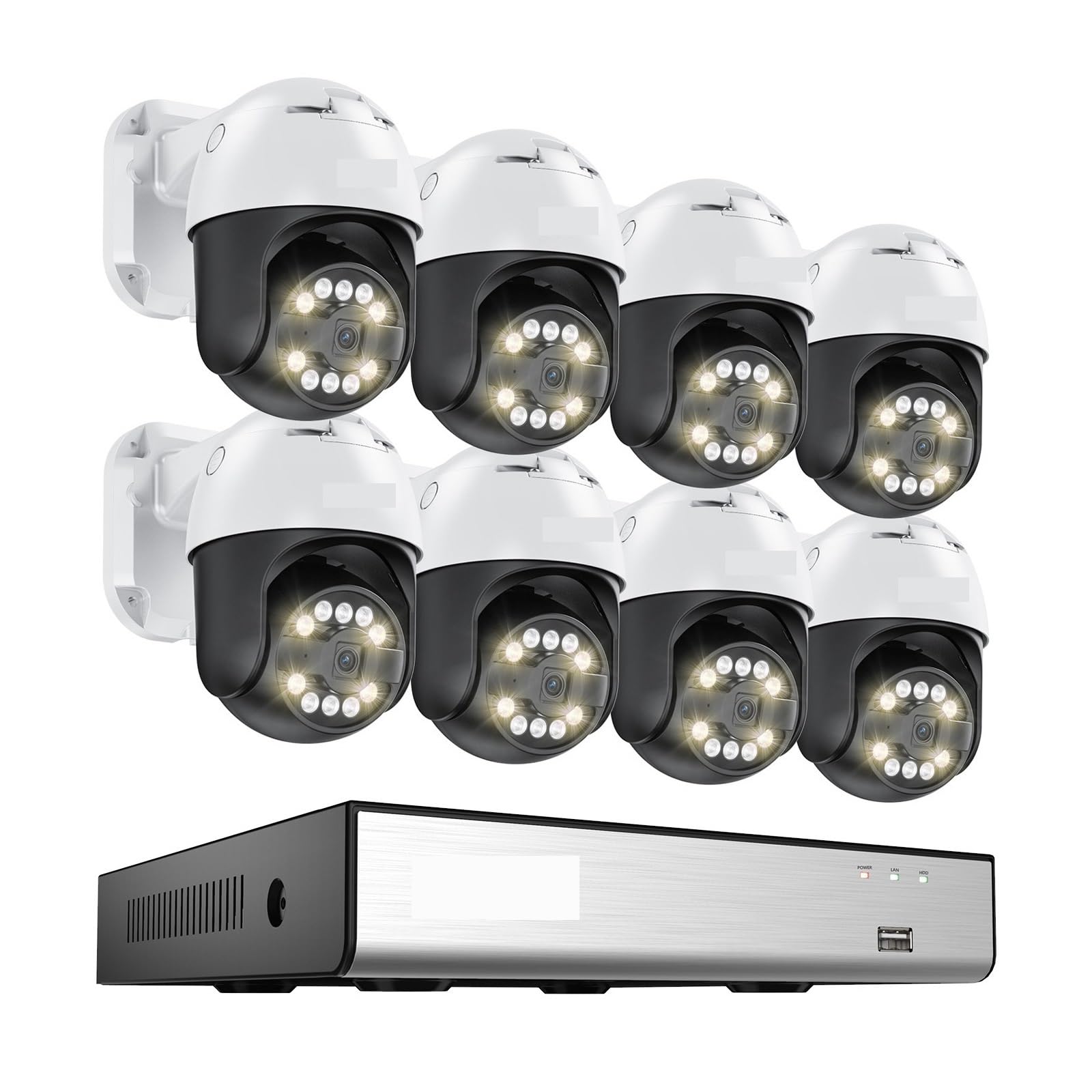 Telecamera di sicurezza, Di telecamere PTZ POE da 5 MP AI Rilevamento umano 4K 8CH Espandi 16CH NVR CCTV Set Kit di videosorveglianza di sicurezza esterna(None,8PCS 5MP Cameras)