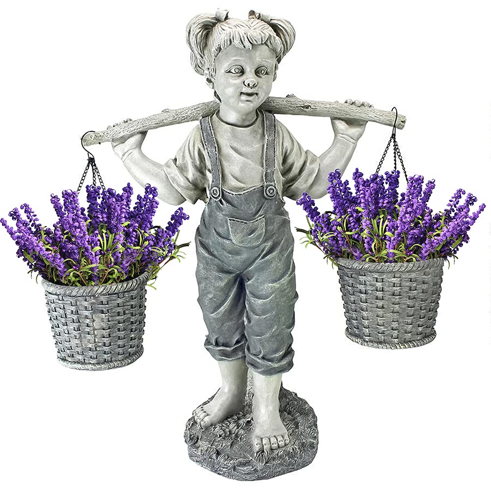 Buy Garden Statues, Little girl carrying a flower bucket, Flowers for