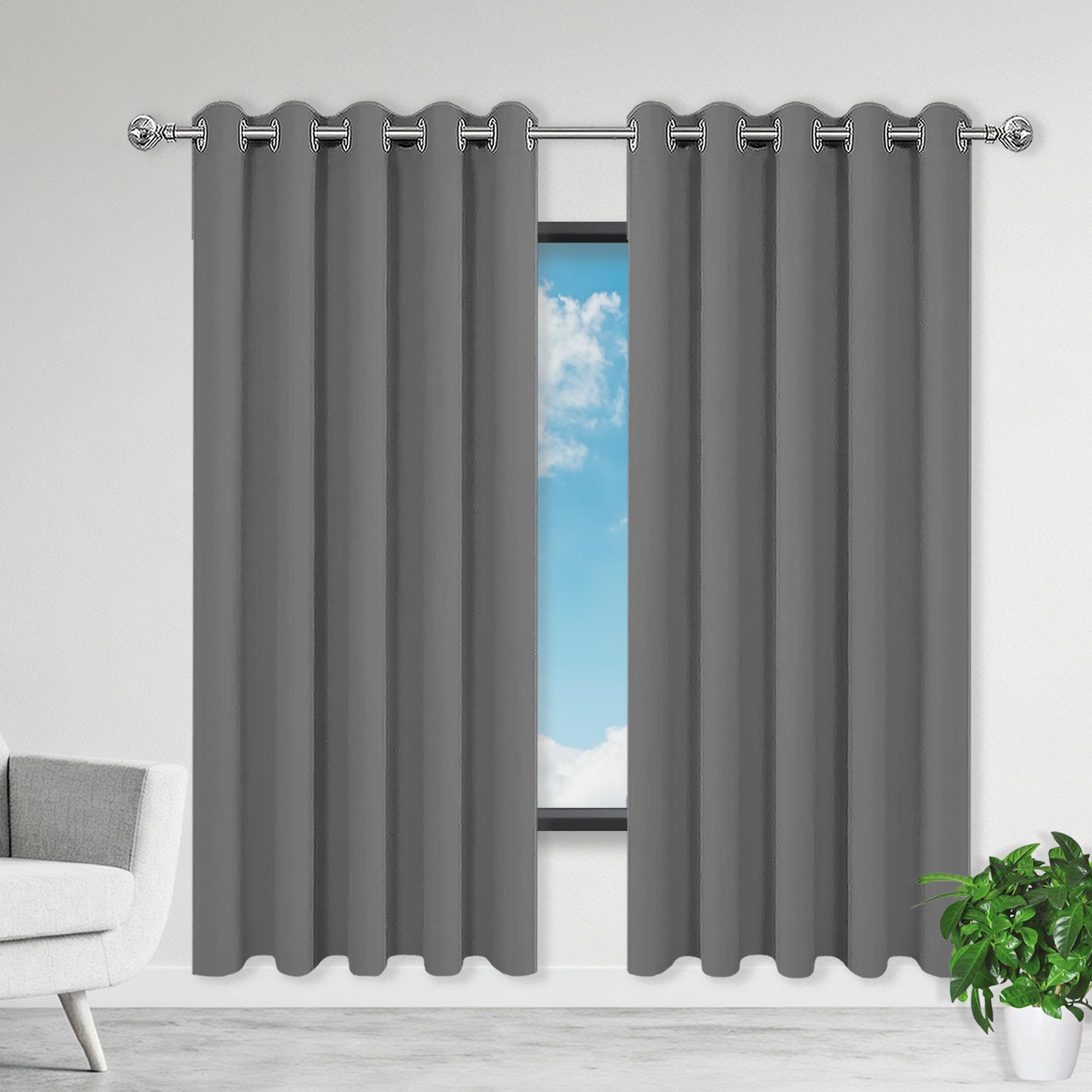 Rideaux isolation thermique anti-plis gris foncé 240x120 pour un confort idéal