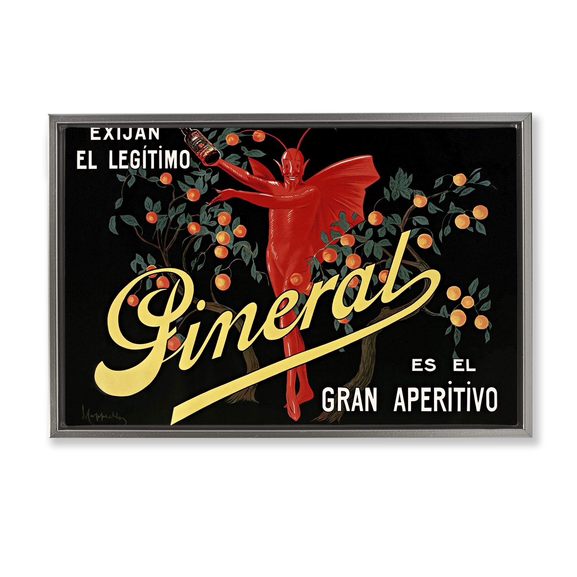Stupell Industries Luster Gray (Matte) 'Aperitif Poster With Character'| Floating Frame Canvas Art