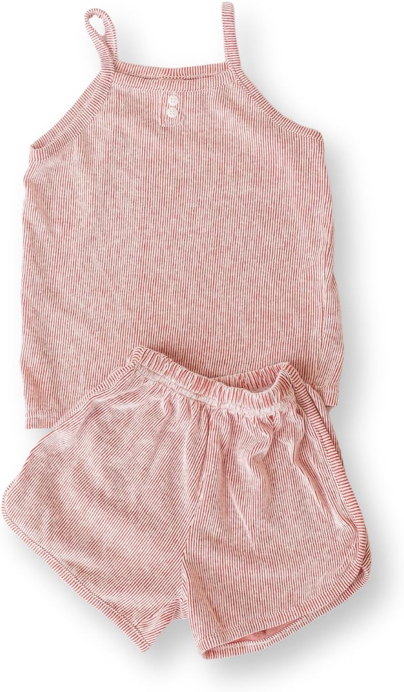Toddler Girls' Ribbed Tank Top and Shorts Set, 2-7Y, 100% Cotton, Sage Blue and Berry Red, Ultra Lightweight