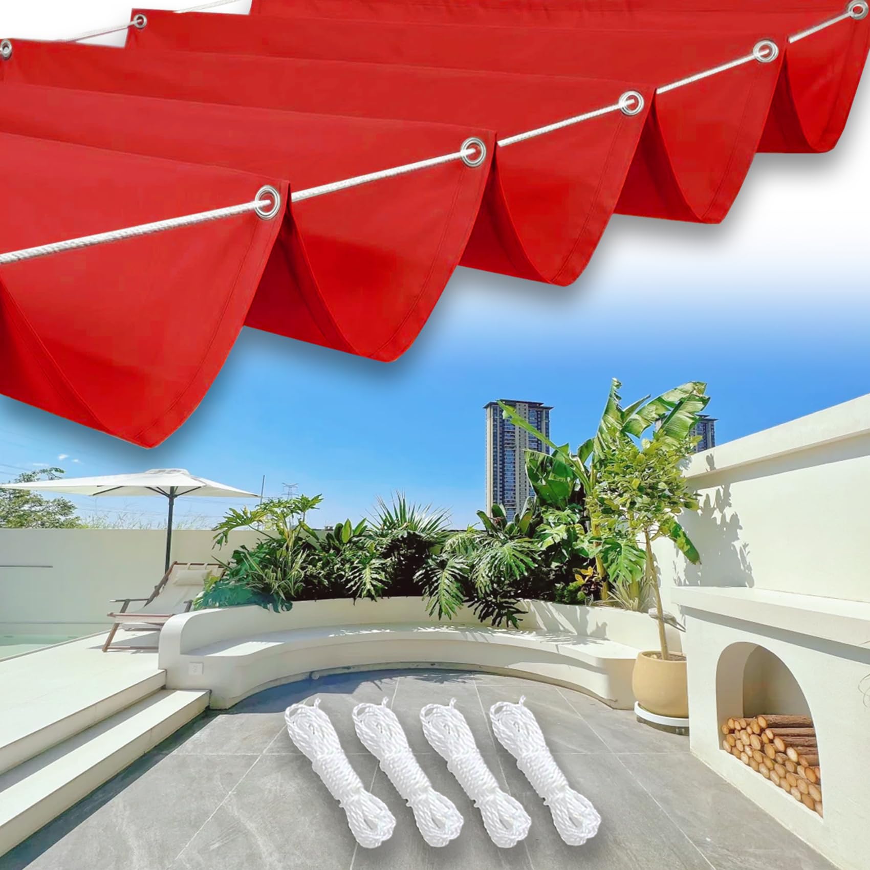 Voile d'ombrage 1.3 x 4.3 m rouge avec œillets protection solaire pergola