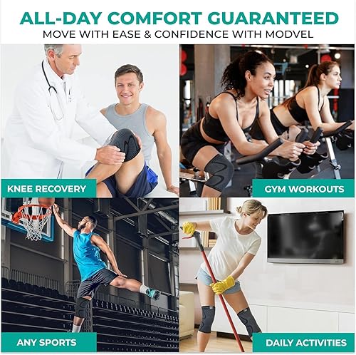 Vista 12 de Modvel Rodillera de compresión para mujeres y hombres, paquete de 2 rodilleras para correr, rodillera de compresión, rodilleras deportivas