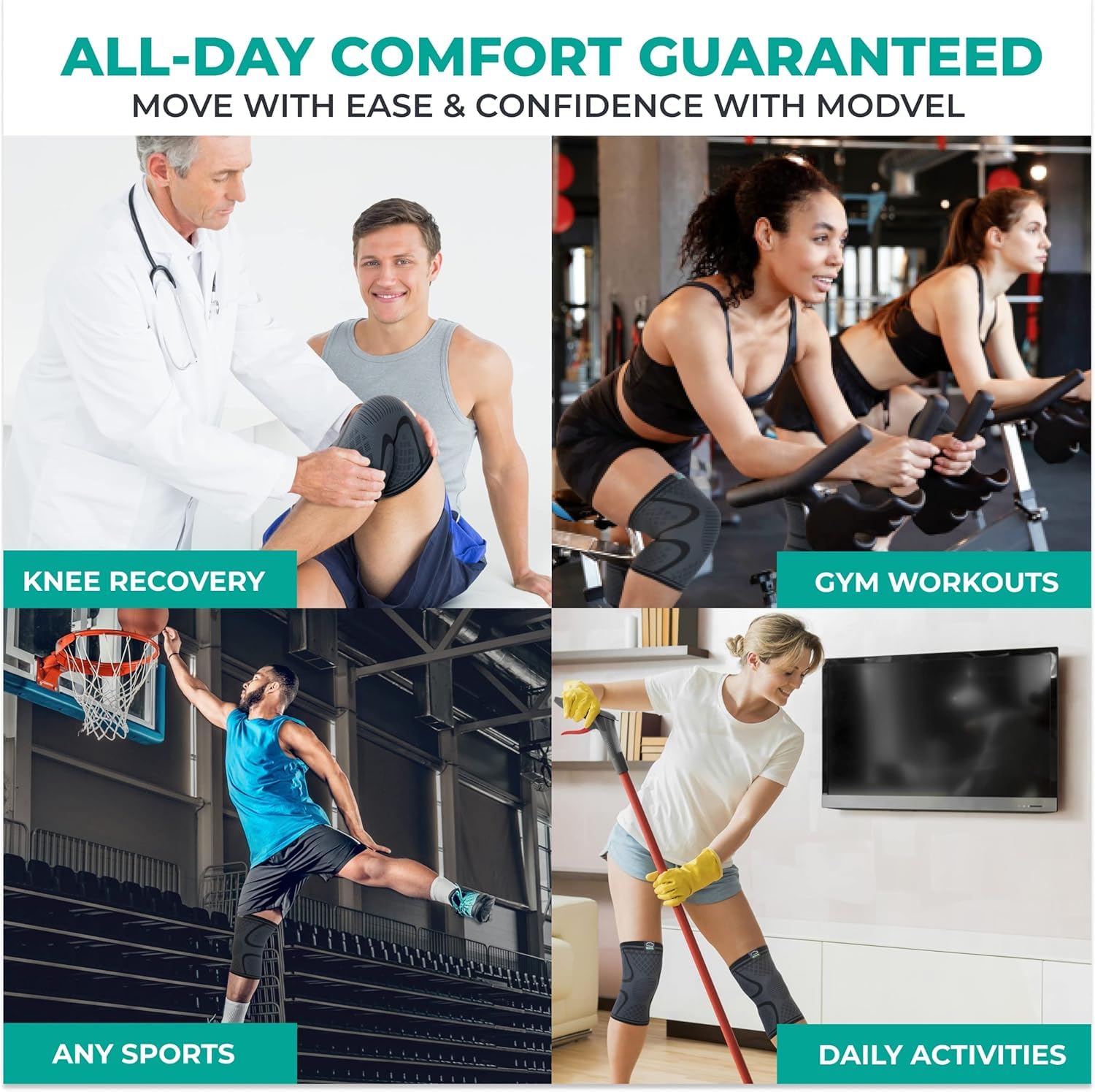 Modvel Compression Knee Brace for Women & Men, 2-Pack Knee Brace for Running Knee Pain, Knee Support Compression Sleeve, Workout Sports Knee Braces for Meniscus Tear, ACL & Arthritis Pain Relief - Image 6