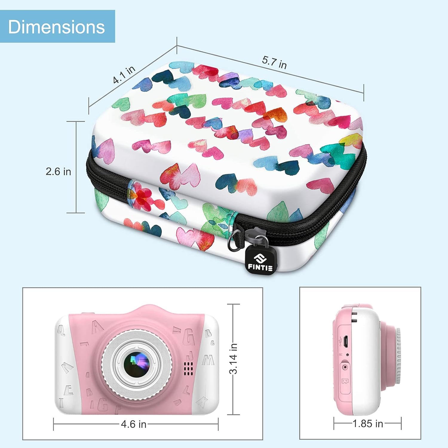 Fintie Kids Camera Case Compatible with Seckton/GKTZ/WOWGO/OMZER/Suncity/Agoigo/Ourlife/Rindol/Unicorn Toys Digital Camera, Hard Carrying Bag with Inner Pocket & Removable Strap, Raining Hearts : Electronics