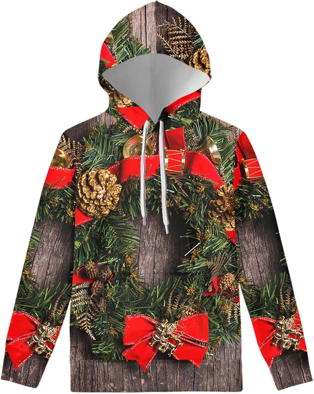 Amzbeauty Mens Christmas Sweatshirt Drawstring Pullover Tops Long Sleeve T-Shirts Xmas Holiday Casual Sweatshirt Blouse