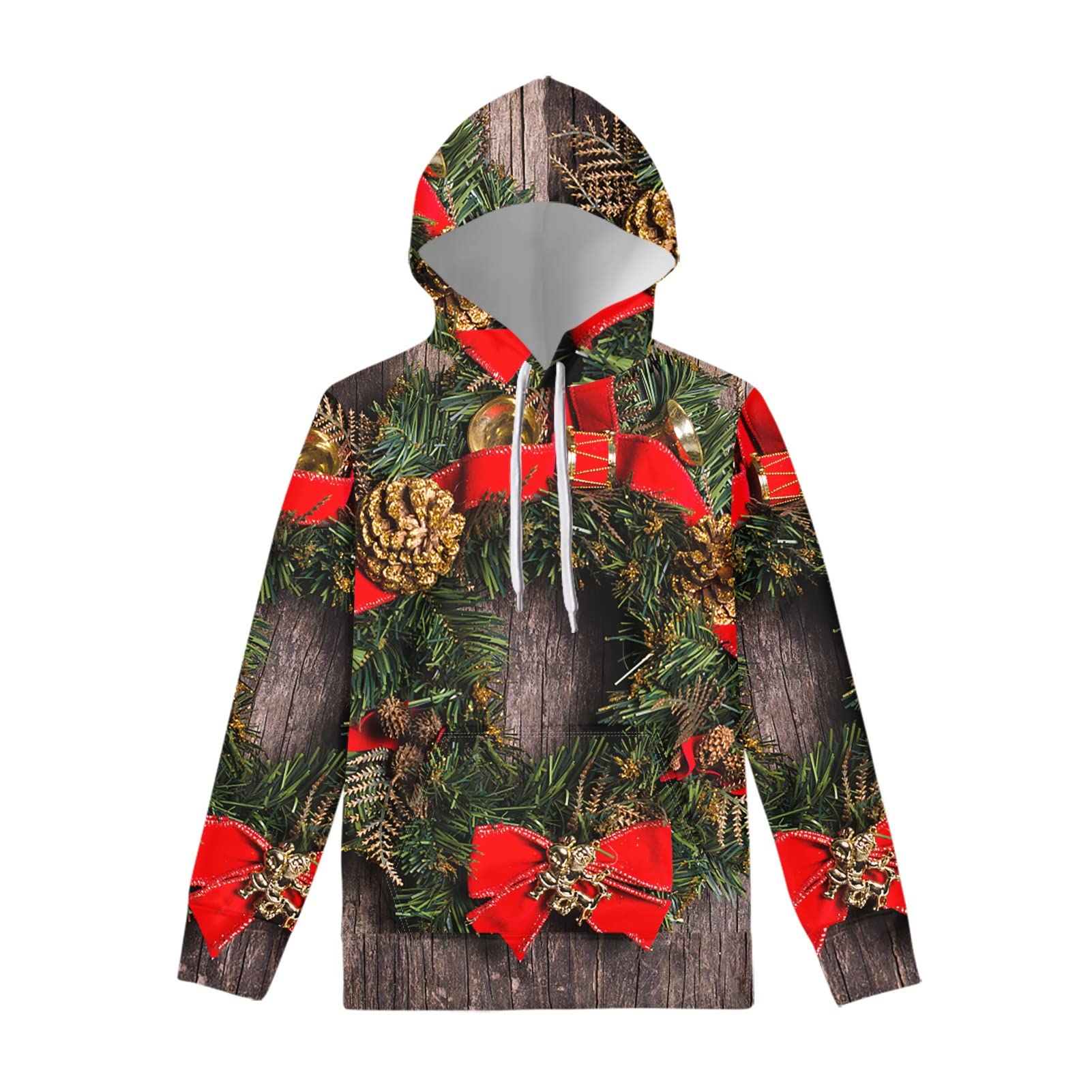 Amzbeauty Mens Christmas Sweatshirt Drawstring Pullover Tops Long Sleeve T-Shirts Xmas Holiday Casual Sweatshirt Blouse