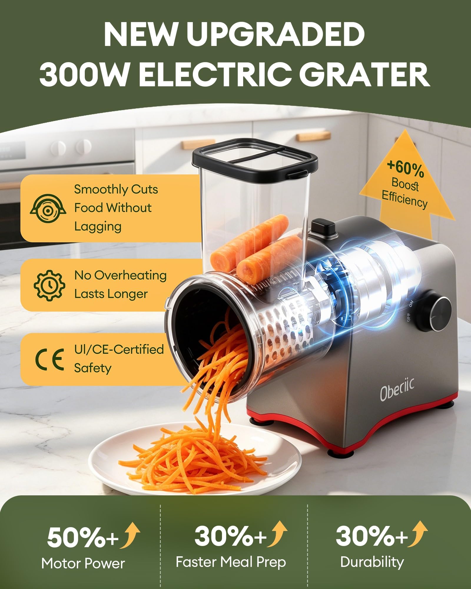 Grattugia elettrica 7 in 1 con motore da 300 W, affettatrice multifunzione per frutta, lame intercambiabili e scatola portaoggetti, per patate intere