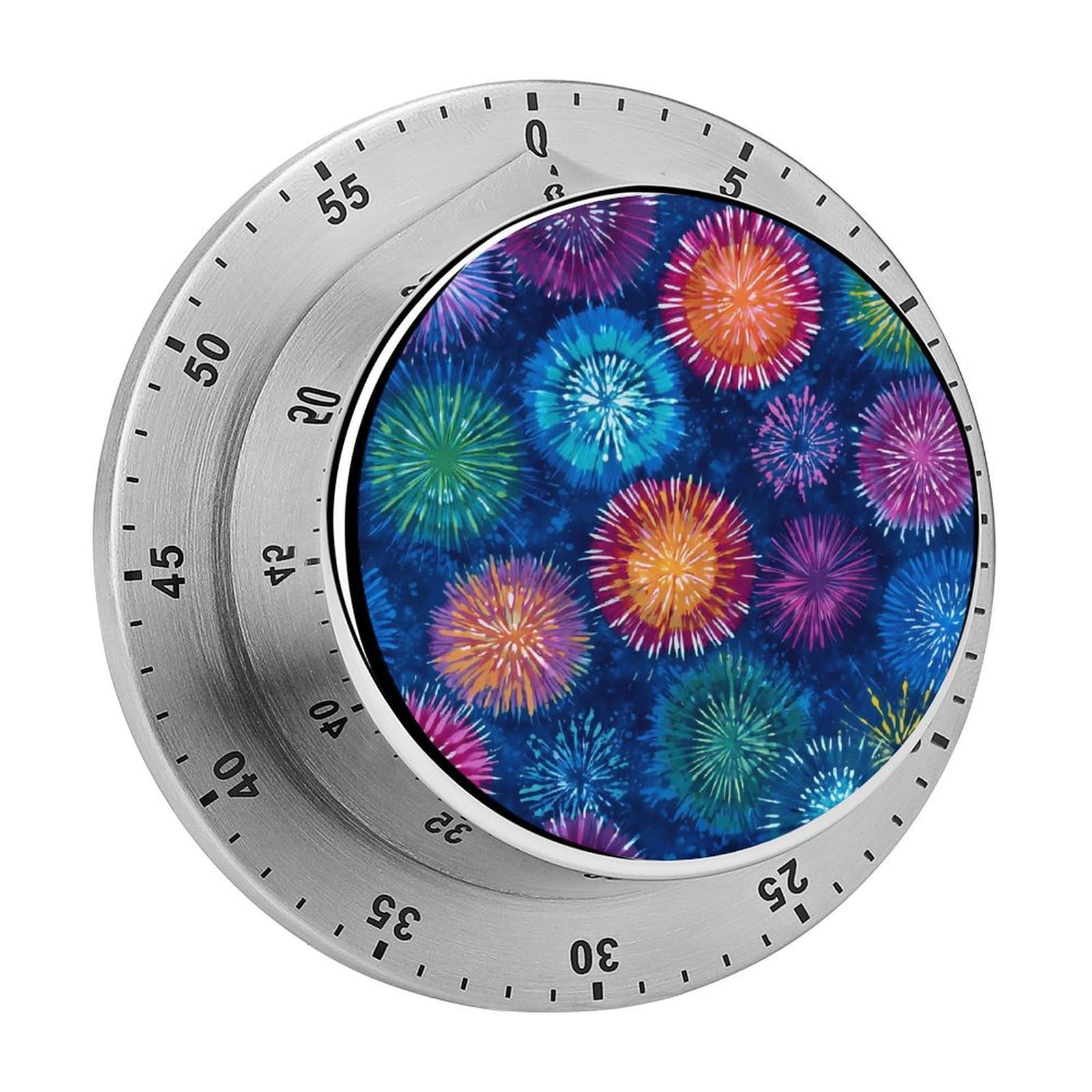 Tie-Dye Blue Fireworks Mechanical Timer with Alarm for Kitchen Cooking Productivity Stainless Steel Timers