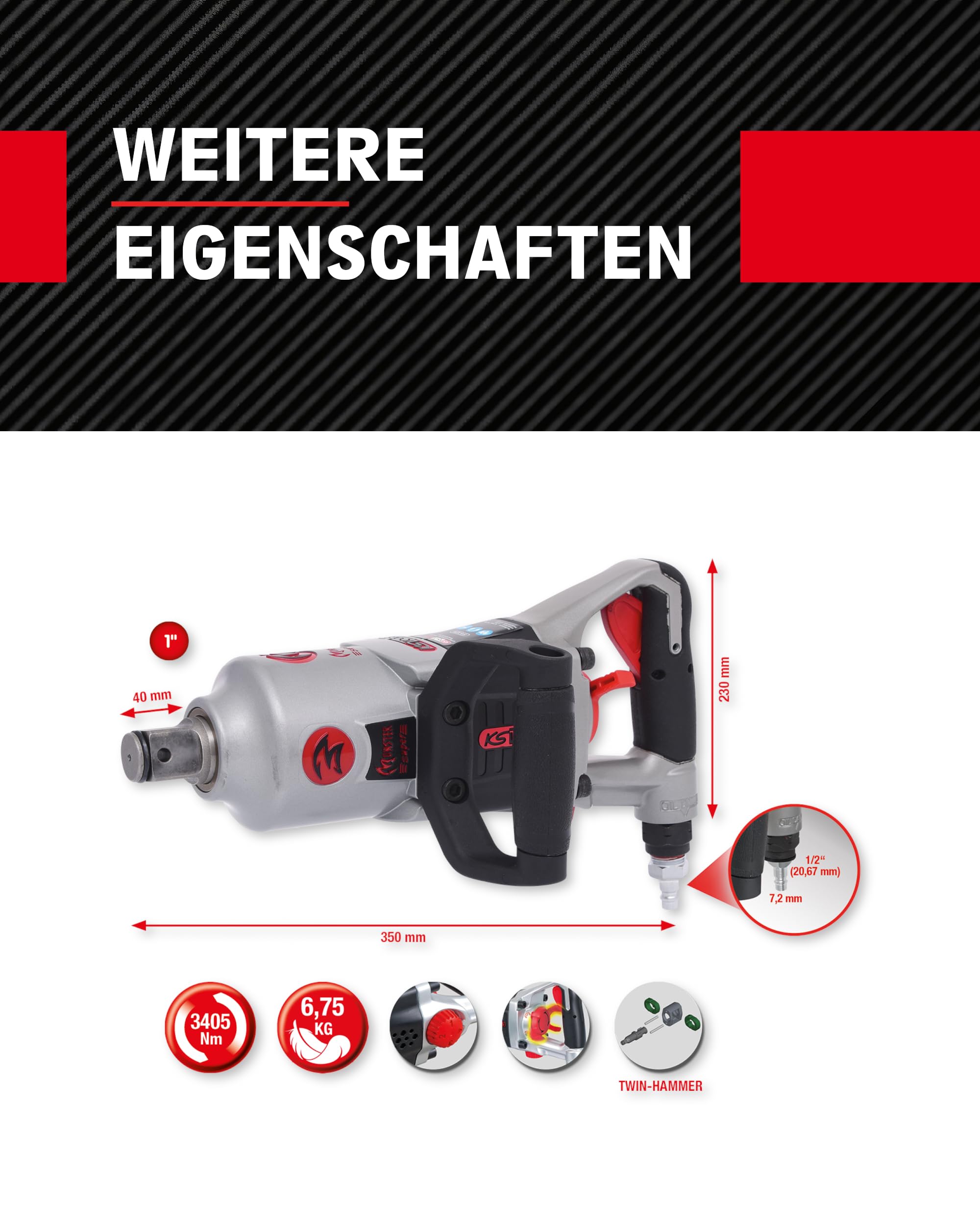 KS Tools 515.3270 1" Avvitatore ad impulsi pneumatico superMONSTER ad alte prestazioni 3405 Nm