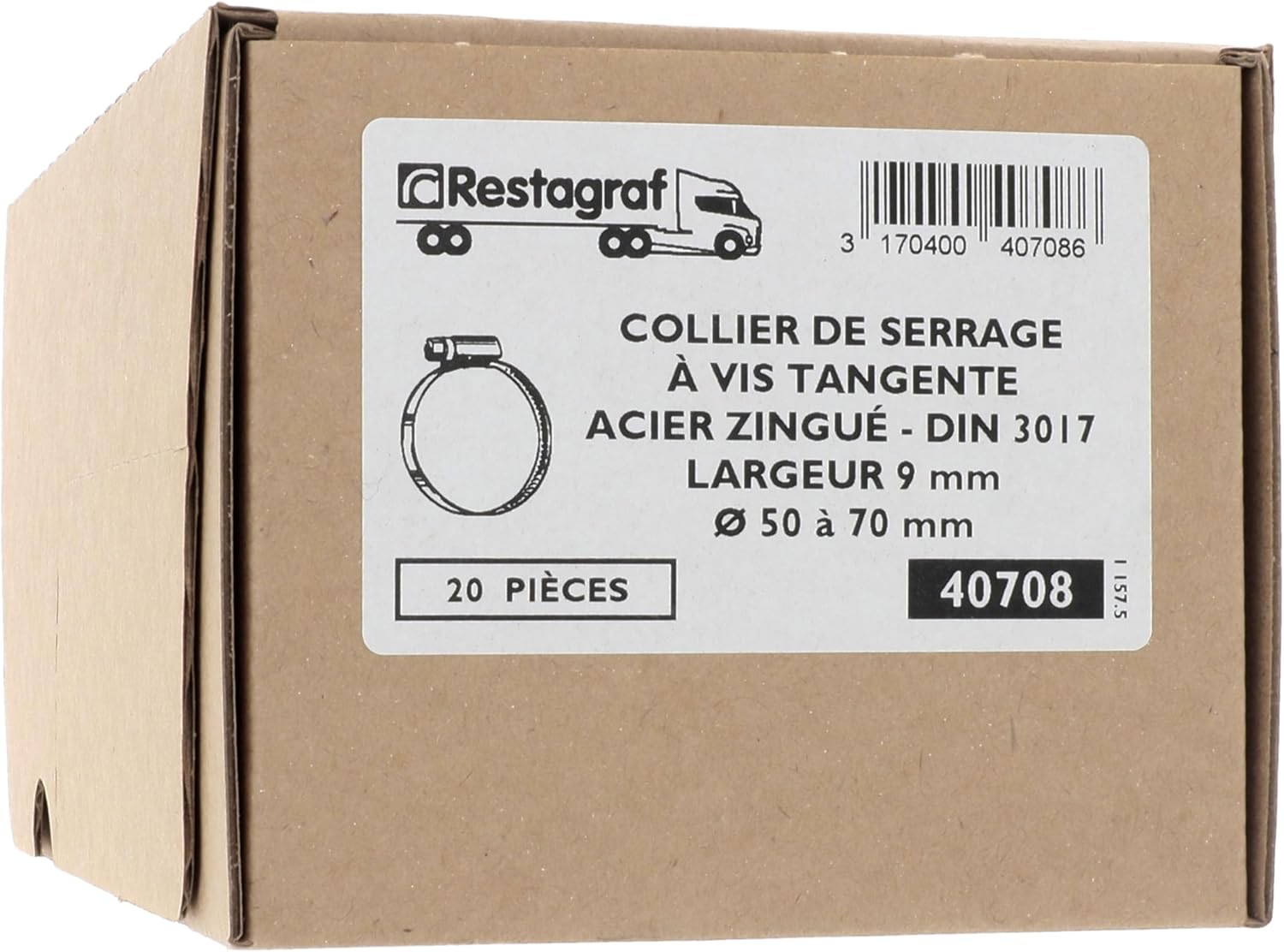 Tangent Screw Clamp - Diameter 50 to 70 mm - Stainless Steel W2 - SKU 40708 - Box of 20