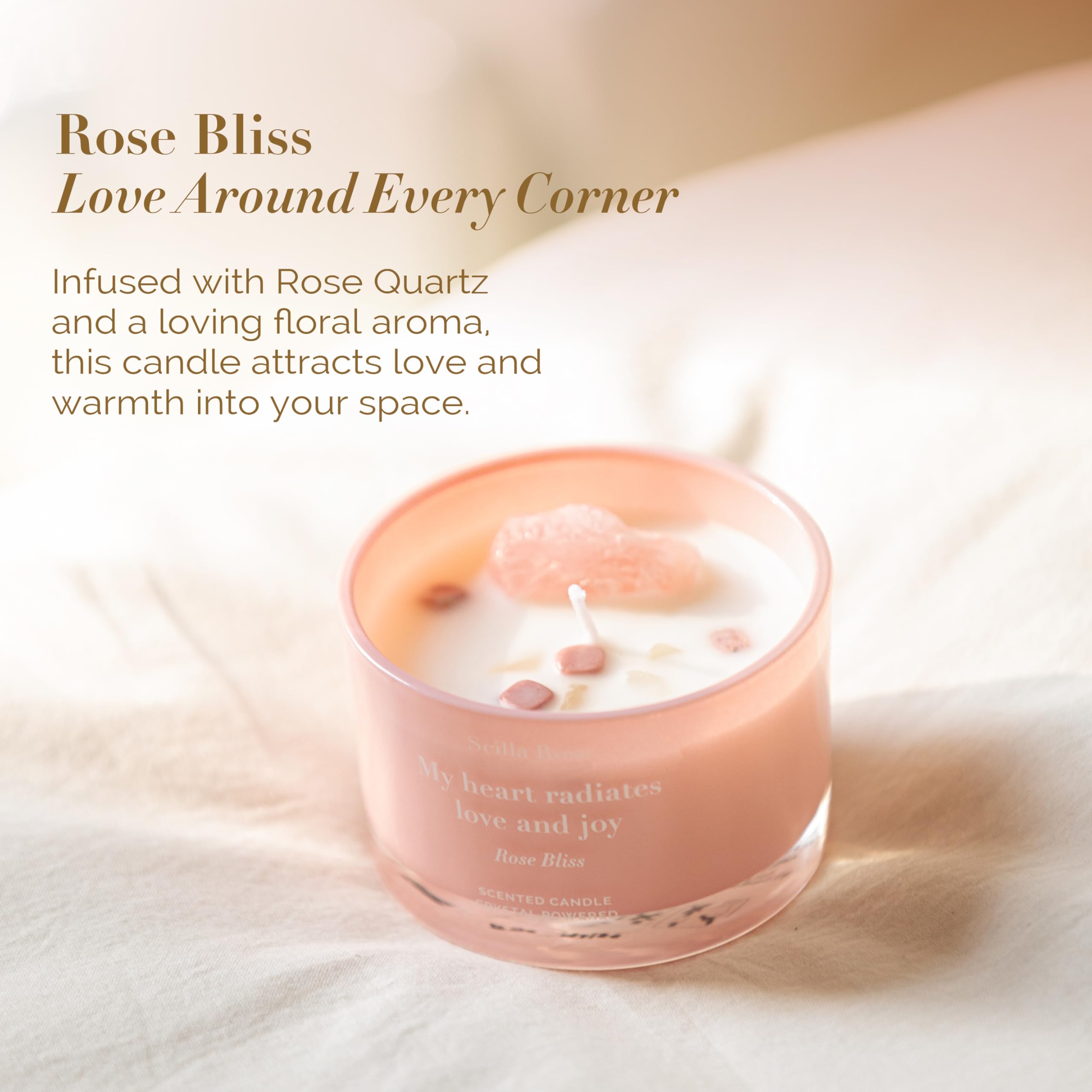 Scilla Rose Juego de velas de cristal de lujo, velas de cera de soja perfumadas de cuarzo rosa y amatista, cuidado personal de aromaterapia, sueño de lavanda, alivio del estrés, regalos únicos