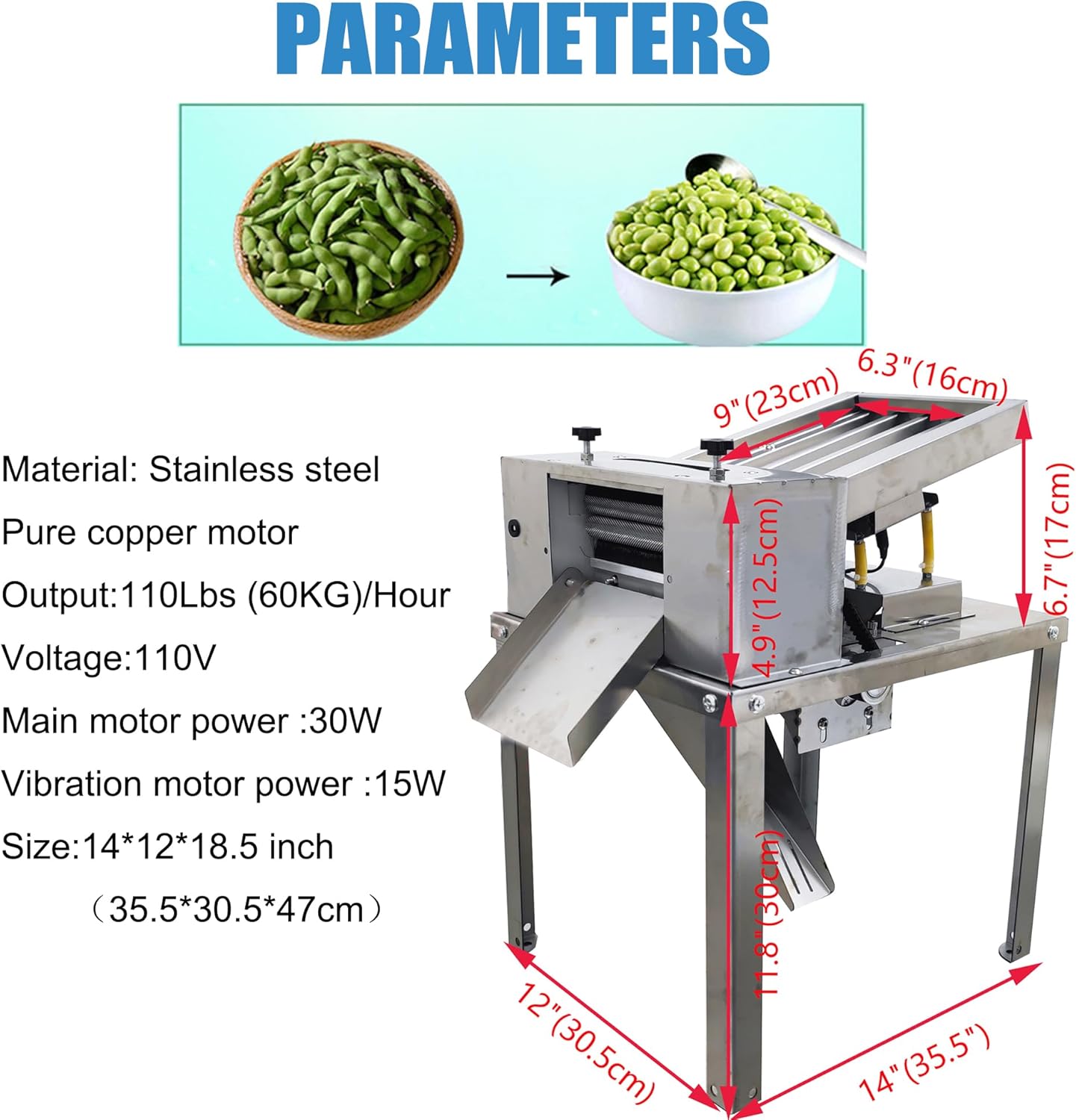 Commercial Pea Sheller Pea Peeling Machine Stainless Steel Peeler Green Soybean Sheller 60 KG/H Automatic Peeling Bean Tools 110V