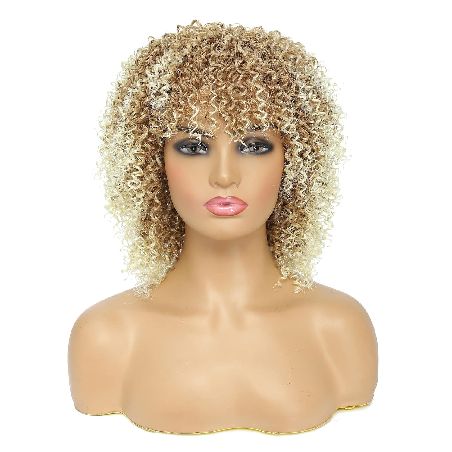 Short Wigs for Black Women Curly Afro Wigs for Black Women Kinky Curly Wigs with Bangs Braided Wigs Hair Replacement Wigs(27/613)