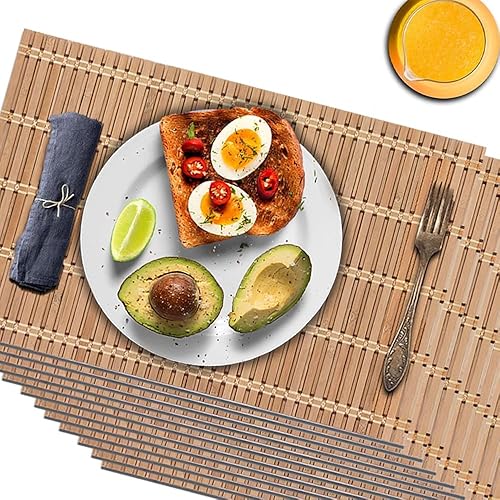 Miniatura 8 de NETEHA Mantel individual de bambú natural, juego de 4 manteles individuales cuadrados de madera, adecuado para manteles individuales de mesa de