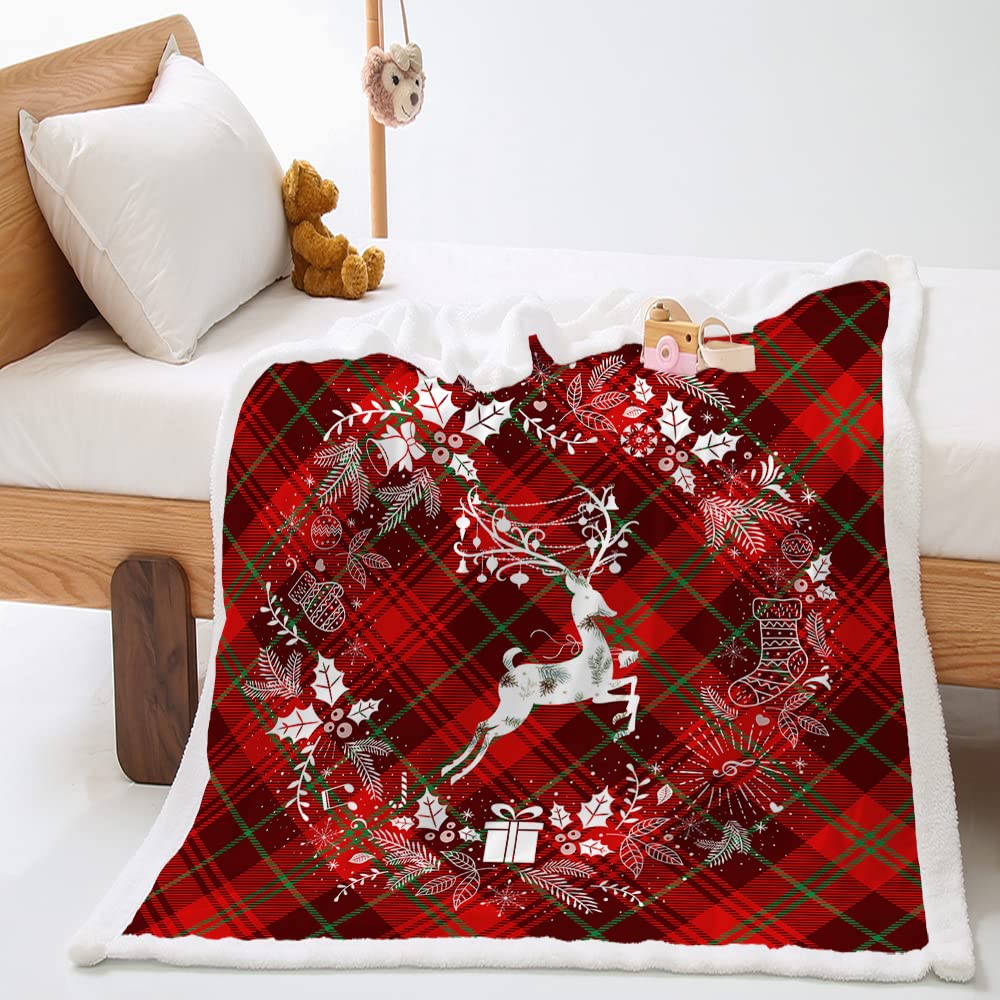 Fopytu Couverture De Jet De Noël pour Canapé, Couverture À Plaid Chaude Douce pour Les Couvertures De Noël Hivernales, Rouges Vertes