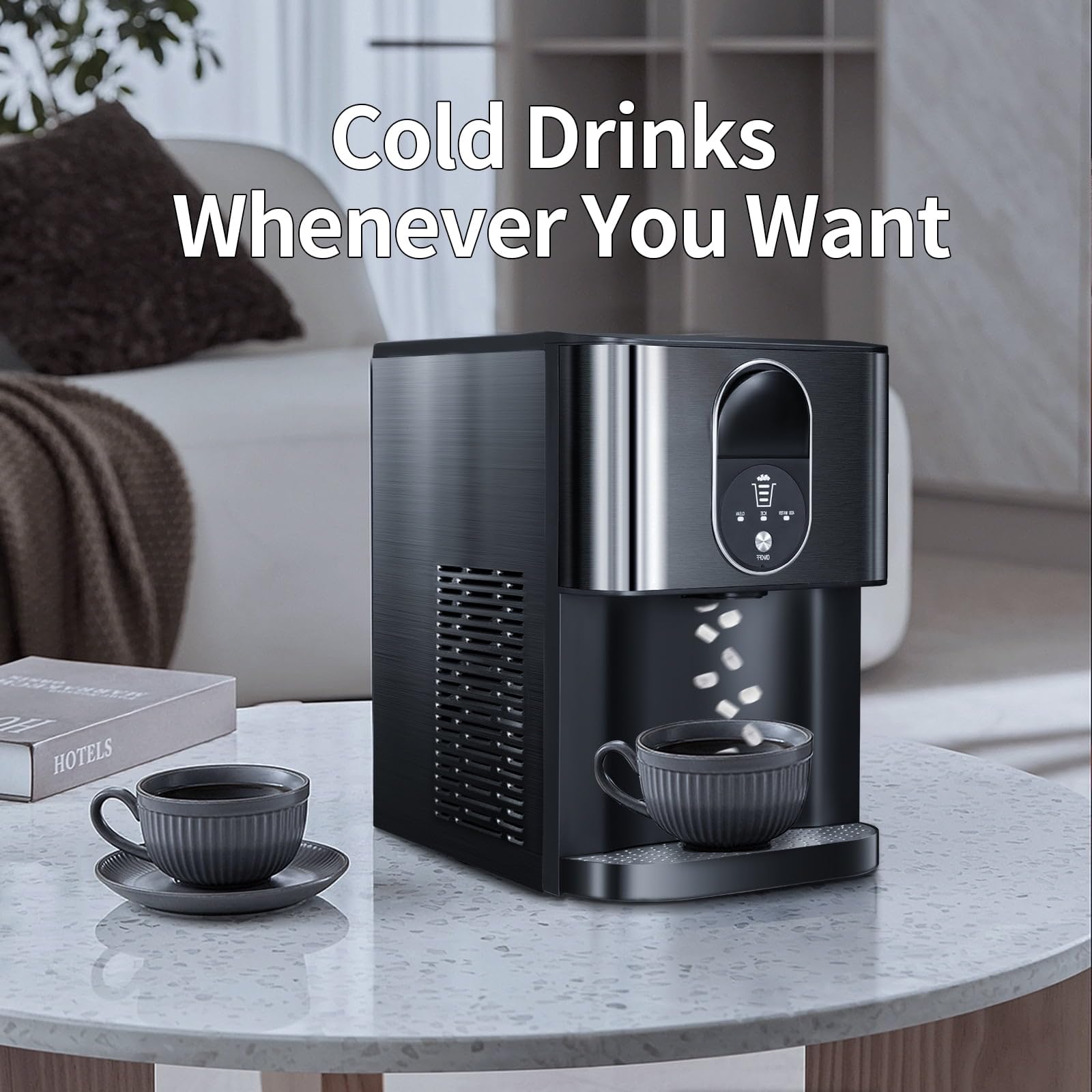 Portable Nugget Ice Maker Countertop, Self-Dispensing Pebble Ice Maker, 44 Lbs/Day Soft Chewable Pellet Ice Machine For Home, Kitchen, Bar, Single Button Operation, Compact Design Ice Making Machine on Fridge.com - View 3