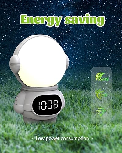 Miniatura 7 de Luz nocturna de astronauta, luz nocturna para niños enchufable con reloj y control remoto, luz nocturna LED regulable con 3 colores de luz, lámpara