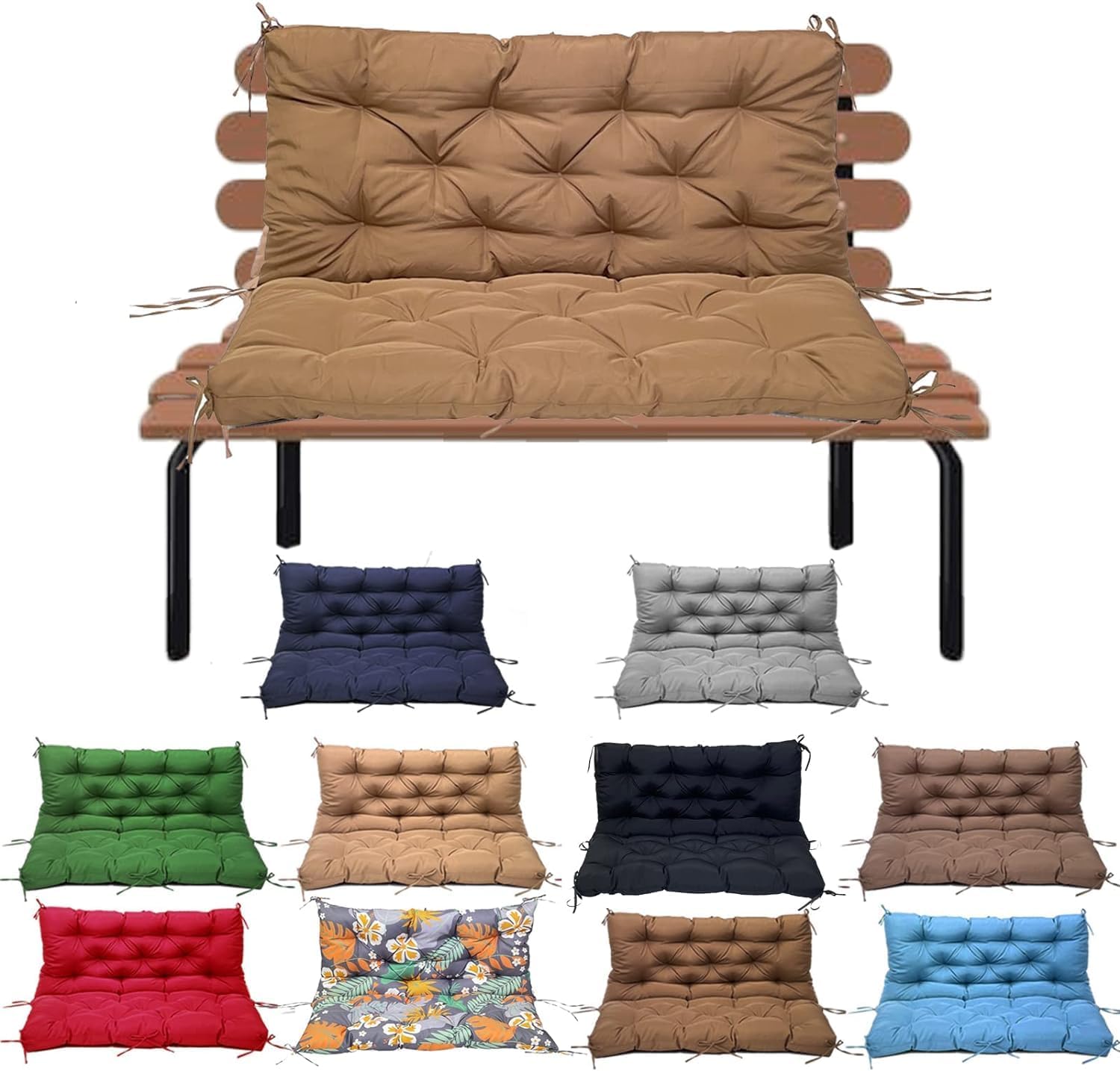 Porch Swing Cushions, Waterproof Outdoor Swing Cushions with Ties, Thickened Three Seat Swing Replacement Cushions with Backrest, for Porch Patio and Garden (Light Curry, 48 x 40 inch)