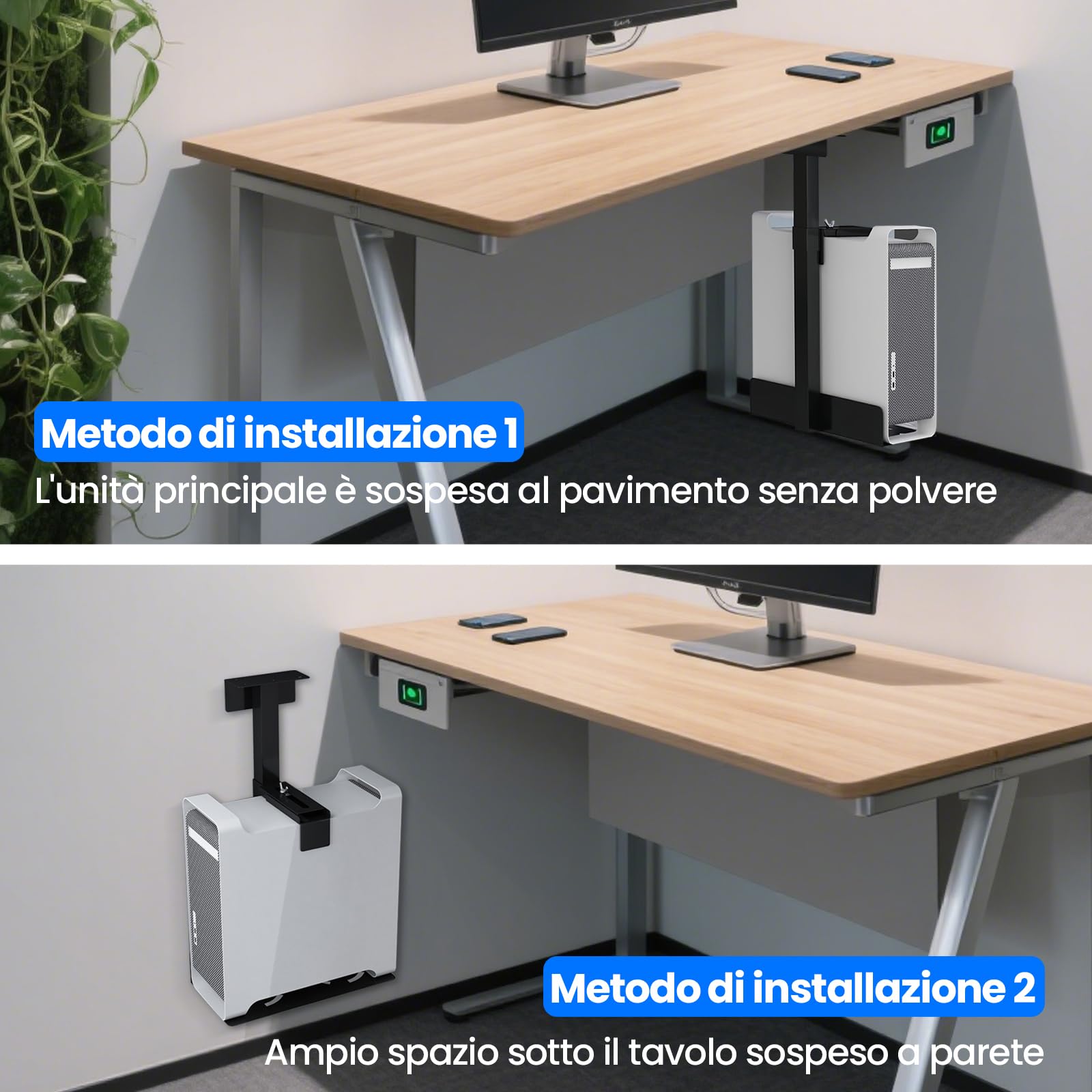 Supporto per PC sotto scrivania, scrivania regolabile in altezza, per la maggior parte delle case del computer, fino a 30 kg, altezza regolabile 50-530 mm, girevole a 360°