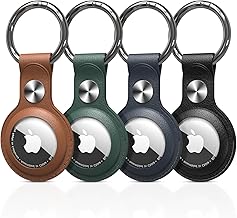[Lot de 4] Étuis Airtag en Cuir PU avec Airtag Porte clés – Protection Anti-Perte et Anti-Rayures pour AirTags Apple 2021 sur Clés, Sacs, Bagages et Colliers d'animaux domestiques